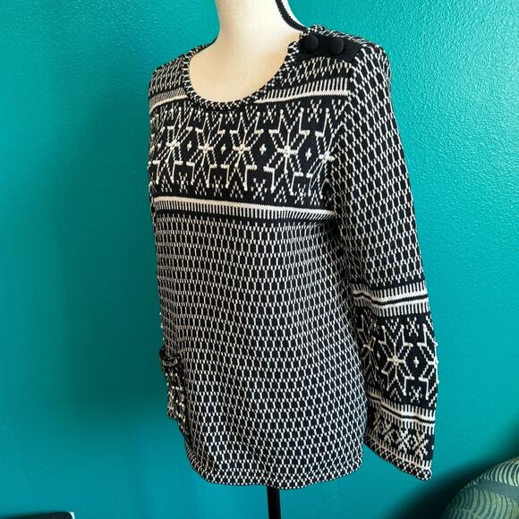 J.Jill Black & White Fair Isle Snowflake Knit Sweater Women's Small - Picture 8 of 12